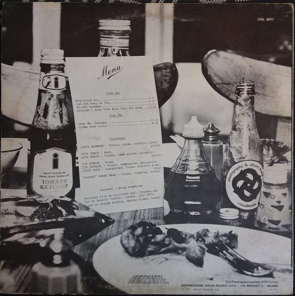 Steve Winwood , Jim Capaldi , Dave Mason , Chris Wood , Rick Grech , Rebop Kwaku Baah , Jim Gordon - Welcome To The Canteen | Island Records (ORL 8077) - 2 Steve Winwood , Jim Capaldi , Dave Mason , Chris Wood , Rick Grech , Rebop Kwaku Baah , Jim Gordon - Welcome To The Canteen | Island Records (ORL 8077) - 2