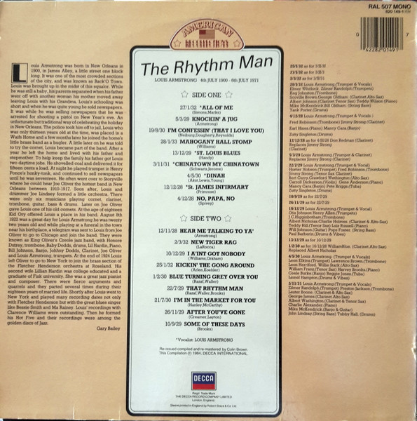Louis Armstrong And His Orchestra - The Rhythm Man | Decca (RAL 507) - 2 Louis Armstrong And His Orchestra - The Rhythm Man | Decca (RAL 507) - 2