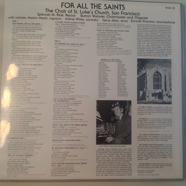 The Choir Of St. Luke's Church, San Francisco - For All The Saints (Great Anthems And Hymns Of The American Church) | Wilson Audio (W-8110) - 2 The Choir Of St. Luke's Church, San Francisco - For All The Saints (Great Anthems And Hymns Of The American Church) | Wilson Audio (W-8110) - 2