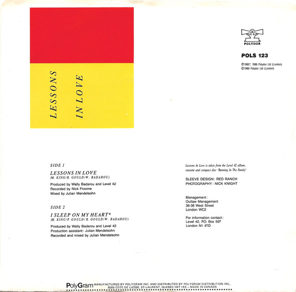 Level 42 - Lessons In Love | Polydor (POLS 123) - 2