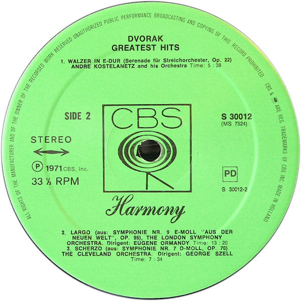 Antonín Dvořák - Greatest Hits | CBS Harmony (S 30 012) - 4 Antonín Dvořák - Greatest Hits | CBS Harmony (S 30 012) - 4