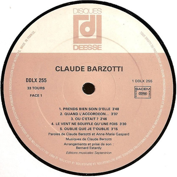 Claude Barzotti - Beau, J's'rai Jamais Beau | Disques Déesse (DDLX 255) - 3